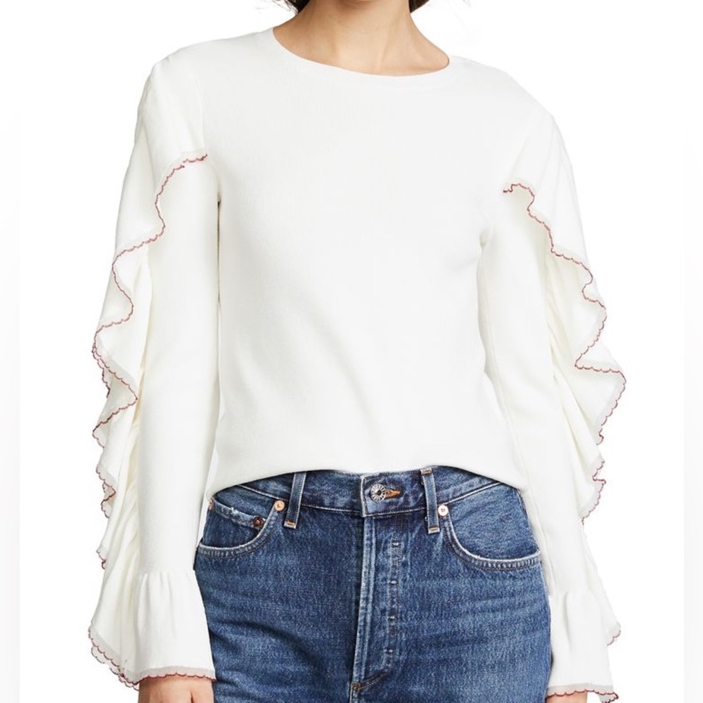 Club‎ Monaco Women's Sancerie Ruffle Sleeve Viscose Sweater in White, Size S